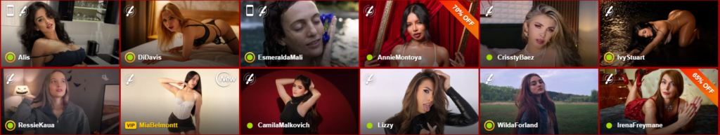 Image qui montre les tumbs des femmes en ligne sur un liveshow sexe gratuit